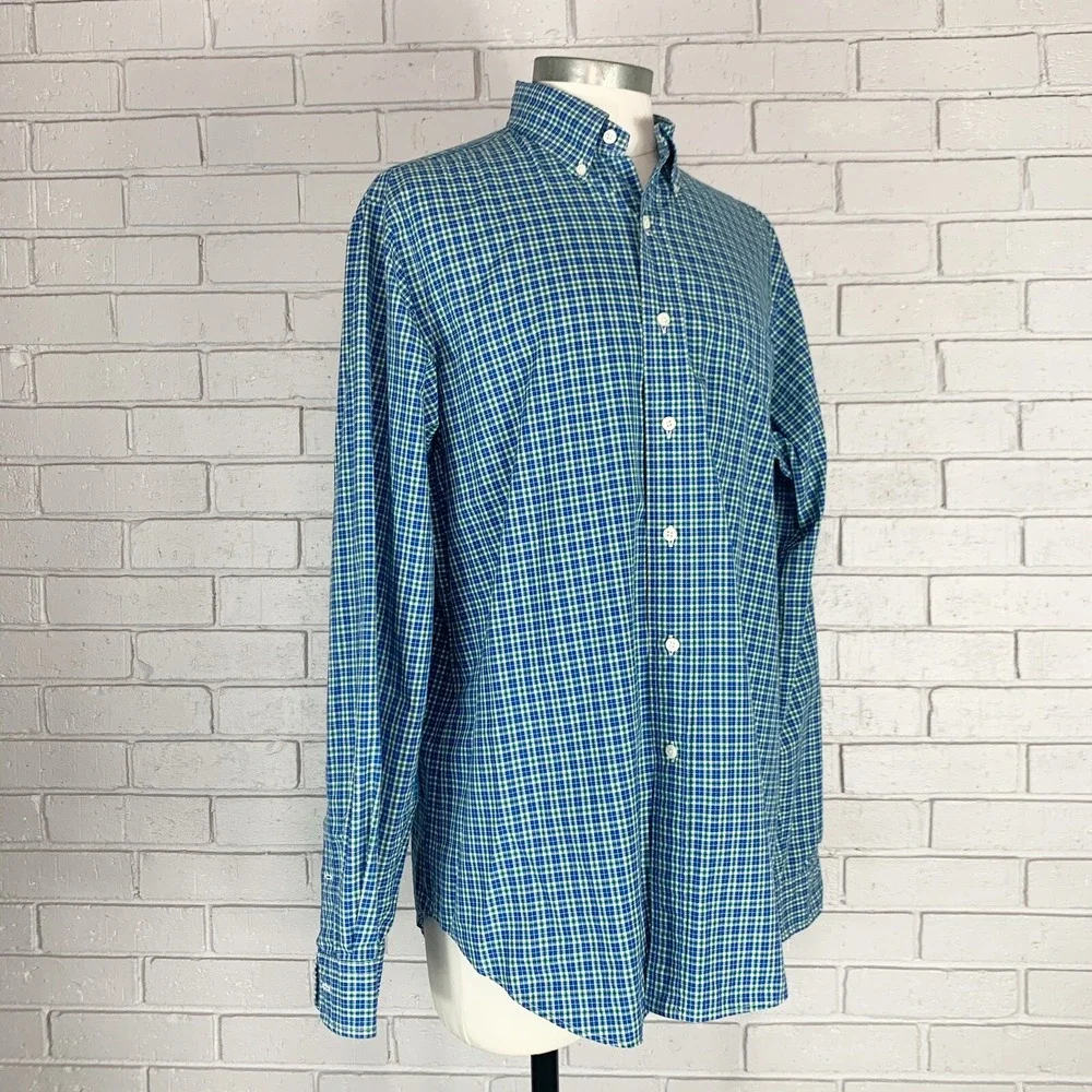 Polo Ralph Lauren Classic Fit Blue Green Check Button Down Shirt Preppy 16 32/33
